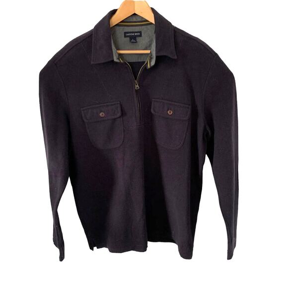 Lands' End Mens L 42-44 Sweater Blue 1/4 Half Zip Pullover Jacket Chest Pockets - Picture 3 of 5